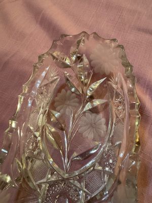 Etched / Cut Glass Oval Relish Dish- (DR)