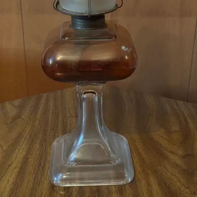 Glass Oil Lamp with Square Pedestal Base & Frosted Chimney – 18" (A Den)