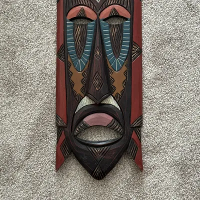 Large Vintage Hand Carved African Tribal Wood Mask 42 Inch Elephant Open Work Design