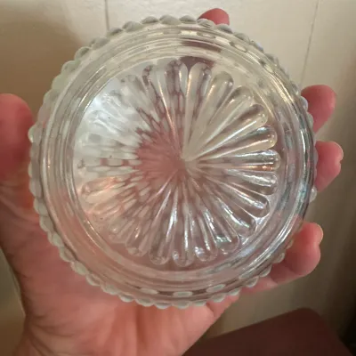 White Opalescent Hobnail Glass Covered Dish & Ruffled Bowl – 2-Piece Lot