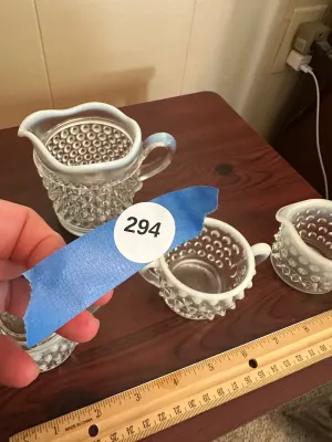 White Opalescent Hobnail Glass Cream and Sugar Serving Set – 4 Pieces
