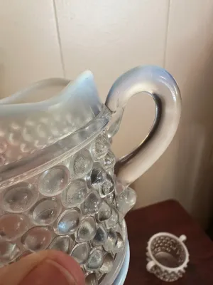 White Opalescent Hobnail Glass Cream and Sugar Serving Set – 4 Pieces