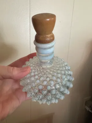 White Opalescent Hobnail Glass Bottle & Frosted Vase – 2-Piece Lot