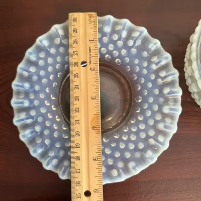 White Opalescent Hobnail Glass Covered Dish & Ruffled Bowl – 2-Piece Lot