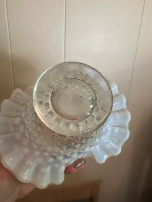 White Opalescent Hobnail Glass Basket, Vase & Bowl – 3 Pieces