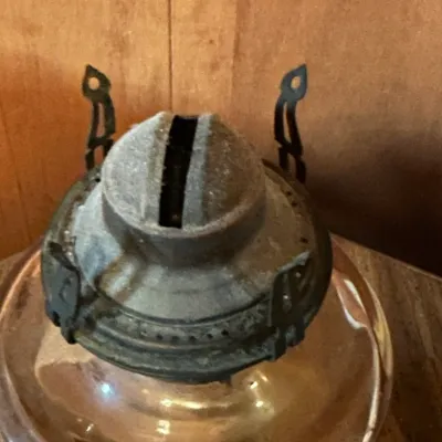 Glass Pedestal Oil Lamp with Frosted Chimney – Untested (A Den)