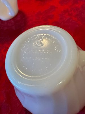 Set of 8 Fire-King Milk Glass Mugs & Saucers with Cream & Sugar