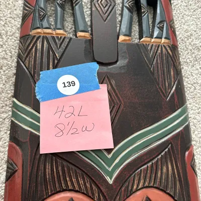 Large Vintage Hand Carved African Tribal Wood Mask 42 Inch Elephant Open Work Design