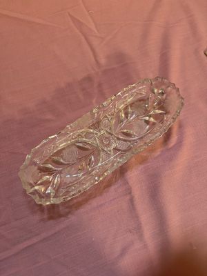 Etched / Cut Glass Oval Relish Dish- (DR)