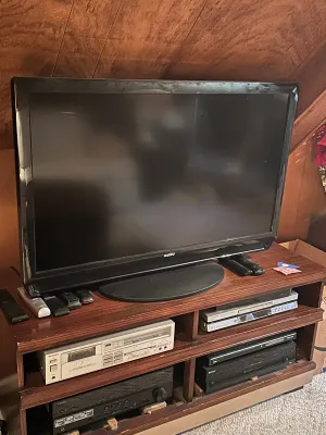 Wood-Look TV Stand and Media Console with Open Shelving (A Den)