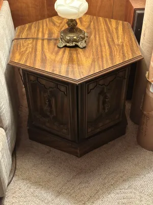 Vintage Octagonal Wood Cabinet End Table with Storage #2 (A Den)