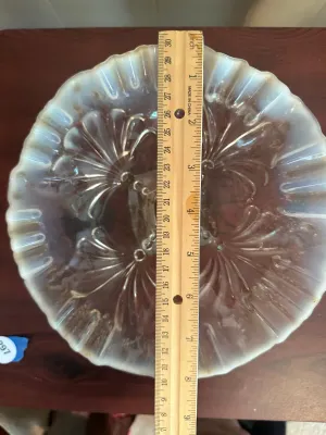 White Opalescent Glass Pedestal Bowl with Ruffled Rim