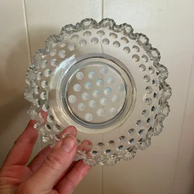 White Opalescent & Pink Hobnail Glass Bowls and Toothpick Holder – 3-Piece Lot