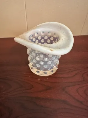 Vintage Fenton French Opalescent Hobnail Sugar Creamer Set and Top Hat Figurine Lot