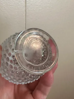 White Opalescent Hobnail Glass Perfume Bottles with Stoppers – Pair