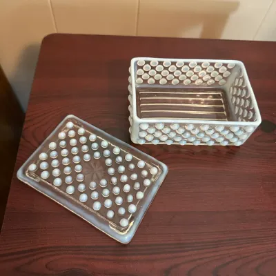 White Opalescent Hobnail Glass Covered Box