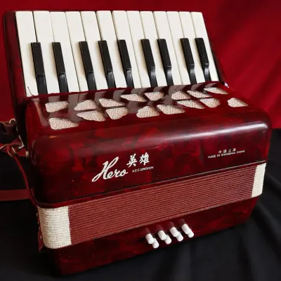 HERO PIANO ACCORDION RED MARBLED CELLULOID 