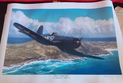 Canvas print of marine fighter pilot signed by mark karvon