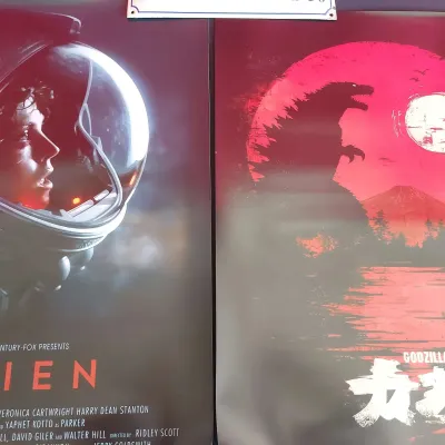 Movie poster prints for alien and godzilla