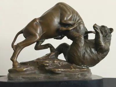 BRASS "BULL FIGHTING BEAR" BY M.LOPEZ