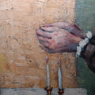 LOT 23: Breslav Signed Oil Painting of a Woman Praying