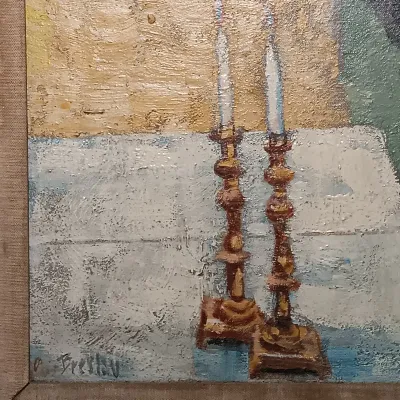 LOT 23: Breslav Signed Oil Painting of a Woman Praying