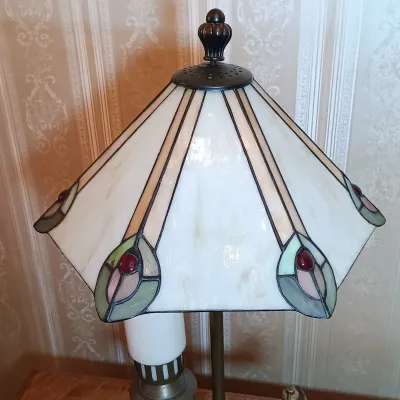 LOT 145: Refurbished Electrified Student Lamp with Tiffany-Style Stained Glass Lamp Shade