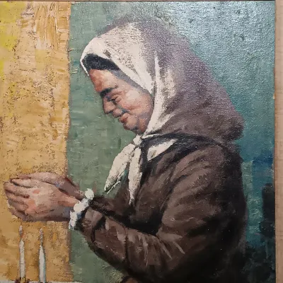 LOT 23: Breslav Signed Oil Painting of a Woman Praying