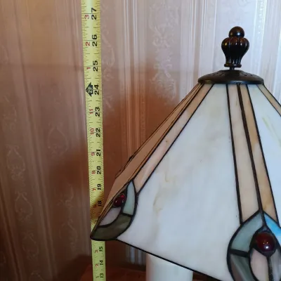 LOT 145: Refurbished Electrified Student Lamp with Tiffany-Style Stained Glass Lamp Shade