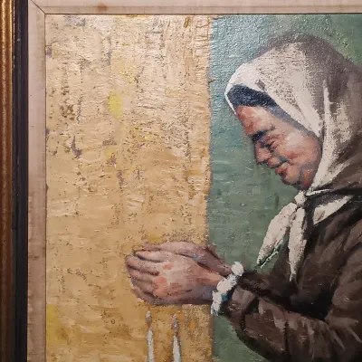 LOT 23: Breslav Signed Oil Painting of a Woman Praying