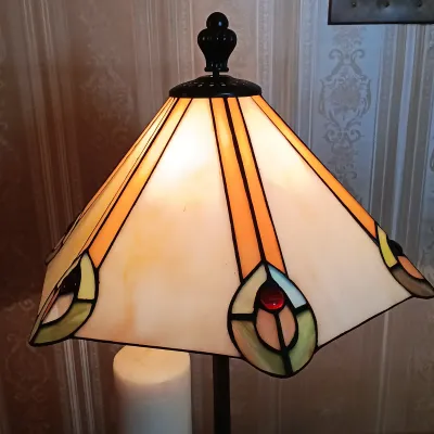 LOT 145: Refurbished Electrified Student Lamp with Tiffany-Style Stained Glass Lamp Shade