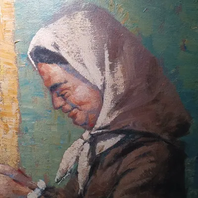 LOT 23: Breslav Signed Oil Painting of a Woman Praying