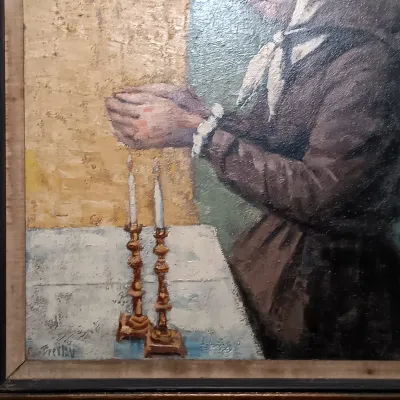 LOT 23: Breslav Signed Oil Painting of a Woman Praying