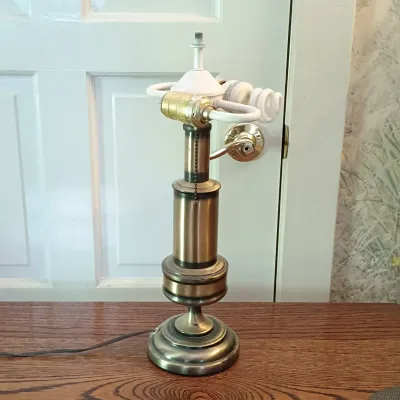LOT 140: Antique Adjustable Bedside Table with Brass Lamp, R. Keyes Signed Oil Painting & T.C. Chin Signed Watercolor