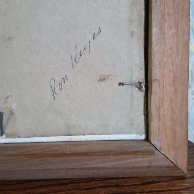 LOT 140: Antique Adjustable Bedside Table with Brass Lamp, R. Keyes Signed Oil Painting & T.C. Chin Signed Watercolor