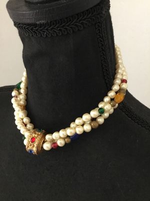 Vintage Carol Dauplaise Multi strand, glass, pearl necklace, Ornate clasp