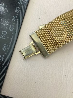 Vintage Sarah Coventry Sonnet Gold tone, mesh bracelet, featuring a row of six vibrant side colored cabochons