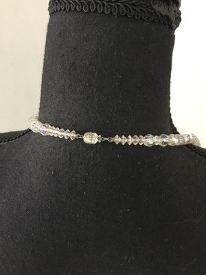 Gorgeous, long round faceted, vintage Aurora Borealis crystal necklace with beautiful clasp