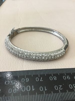 Lia Sophia Glitterati three row cut crystal Silvertone hinged bracelet