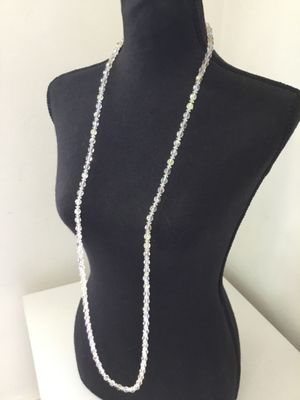 Gorgeous, long round faceted, vintage Aurora Borealis crystal necklace with beautiful clasp