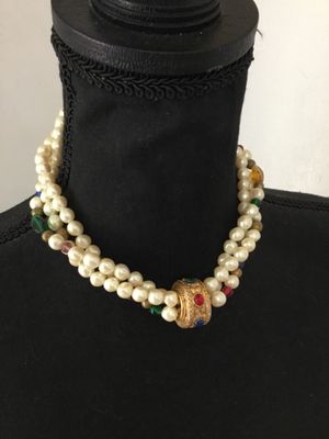 Vintage Carol Dauplaise Multi strand, glass, pearl necklace, Ornate clasp