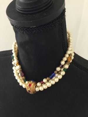 Vintage Carol Dauplaise Multi strand, glass, pearl necklace, Ornate clasp
