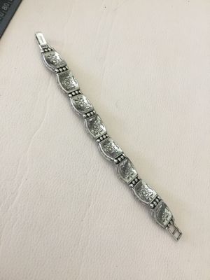 Vintage Brighton link bracelet, engraved rectangular panel, flower bracelet