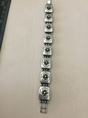 Vintage Brighton link bracelet, engraved rectangular panel, flower bracelet