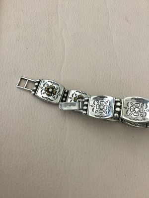 Vintage Brighton link bracelet, engraved rectangular panel, flower bracelet