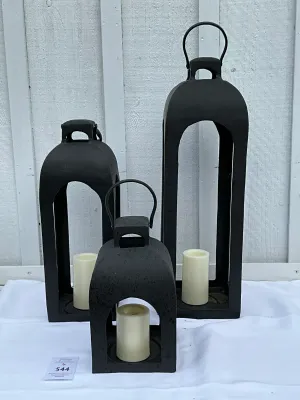 3 Extra Large Black, Metal Lanterns
