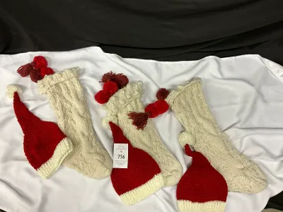 Three, Hand Knit Stockings & Hats