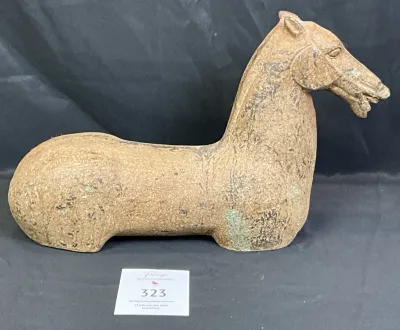 Weathered, legless horse sculpture, Han dynasty style