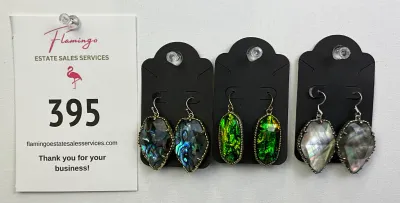Three pairs of earrings 1 - Kendra Scott Corley in abalone shell, very rare 1 - Kendra Scott Elle abalone shell drop gold-tone earrings 1...