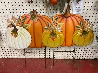 Pair of "Three Pumpkins" Metal Garden Stakes